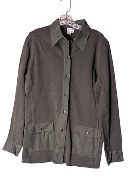 Worth Mixed Media Knit Utility Shacket olive green Jacket snap closure cargo L